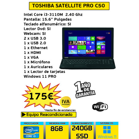 TOSHIBA SATELLITE PRO C50 CORE I3