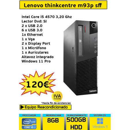 LENOVO THINKCENTRE M93P SFF 8GB 500 GB HDD CORE I5