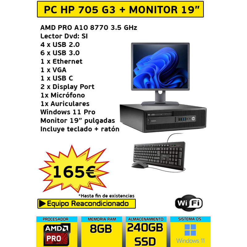 HP ELITEDESK 705 G3 SFF EQUIPO COMPLETO