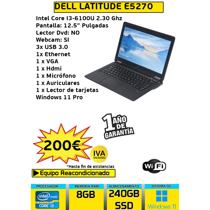 DELL LATITUDE E5270 CORE I3 8GB 240 GB SSD