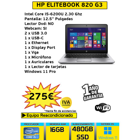HP ELITEBOOK 820 G3 CORE I5 16GB 480SSD