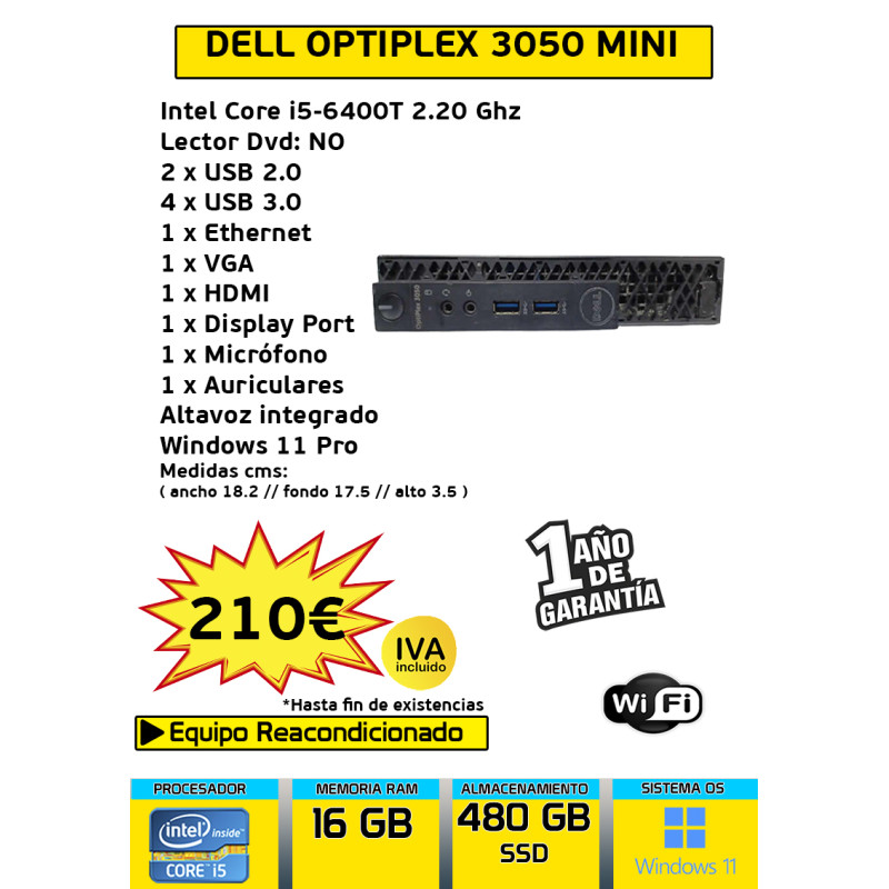 DELL OPTIPLEX 3050 MINI CORE I5 16 GB 480 GB SSD