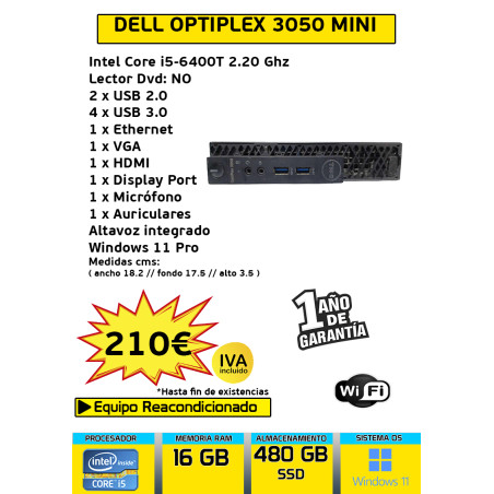 DELL OPTIPLEX 3050 MINI CORE I5 16 GB 480 GB SSD