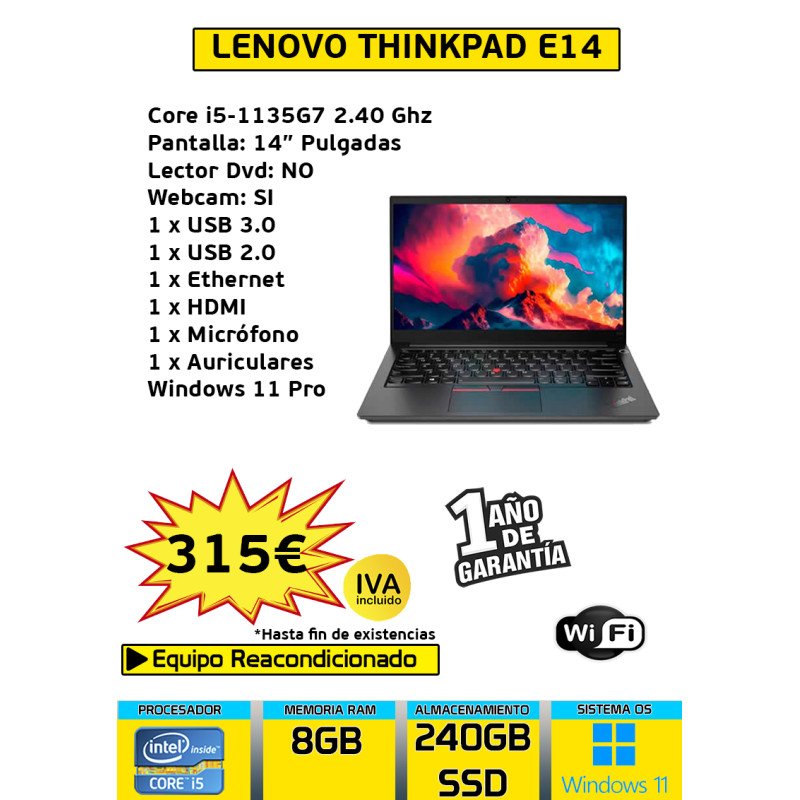 LENOVO THINKPAD E14 CORE I5 8GB 240GB SSD