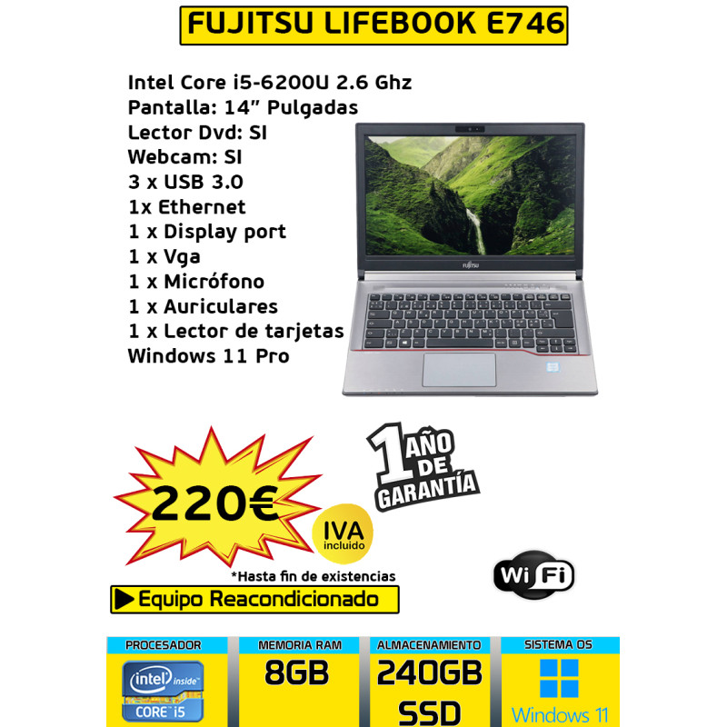 FUJITSU LIFEBOOK E746 CORE i5 8GB 240GB SSD