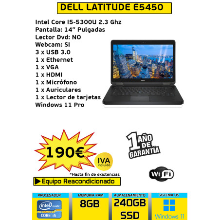 DELL LATITUDE E5450 CORE I5 8 GB RAM 240 GB SSD