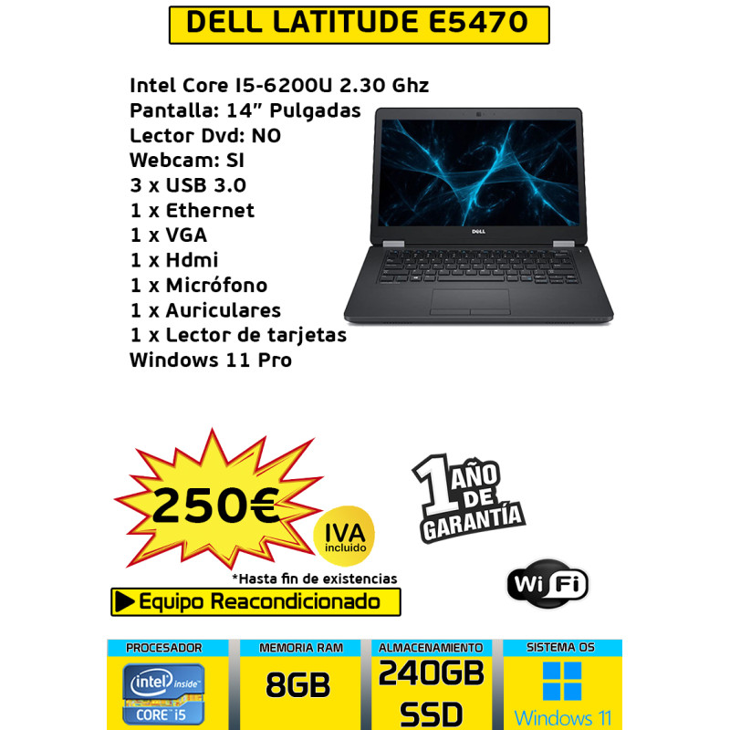 DELL LATITUDE E5470 CORE I5-6200U 8GB 240GB SSD
