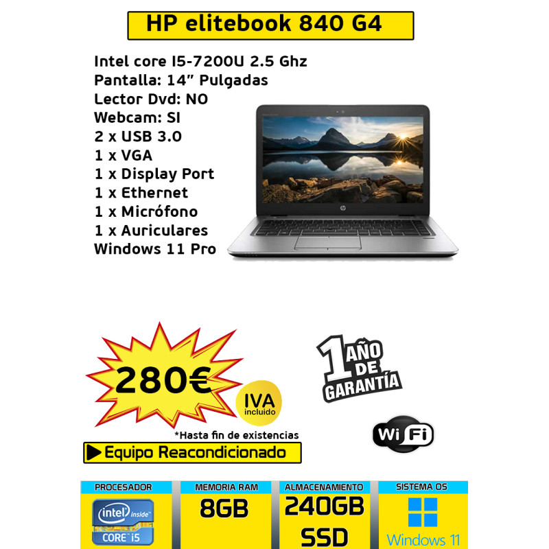 HP ELITEBOOK 840 G4 CORE I5 8 GB 240 SSD