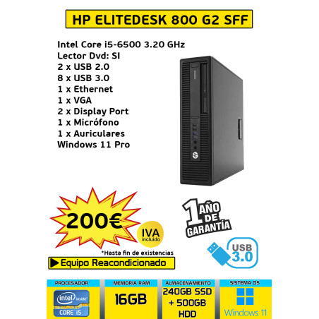 HP ELITEDESK 800 G2 SFF CORE I5 16GB 240GB SSD + 500GB HDD