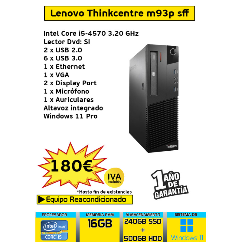 LENOVO THINKCENTRE M93P SFF CORE I5 16GB 240 GB SSD + 500GB HDD
