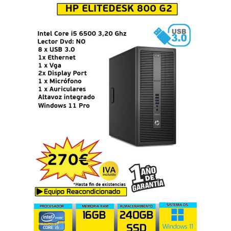 HP ELITEDESK 800 G2 CORE I5 8GB 240 GB SSD