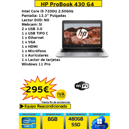 HP PROBOOK 430 G4 CORE I5-7200U 8 GB 480 SSD JMS