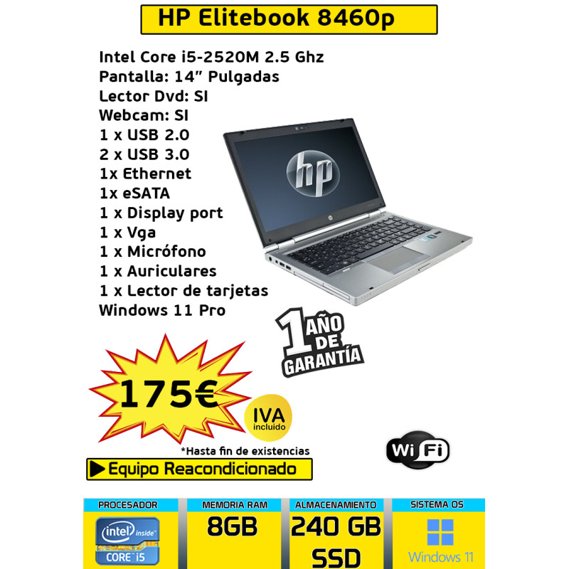 HP ELITEBOOK 8460P CORE I5 8 GB 240 SSD