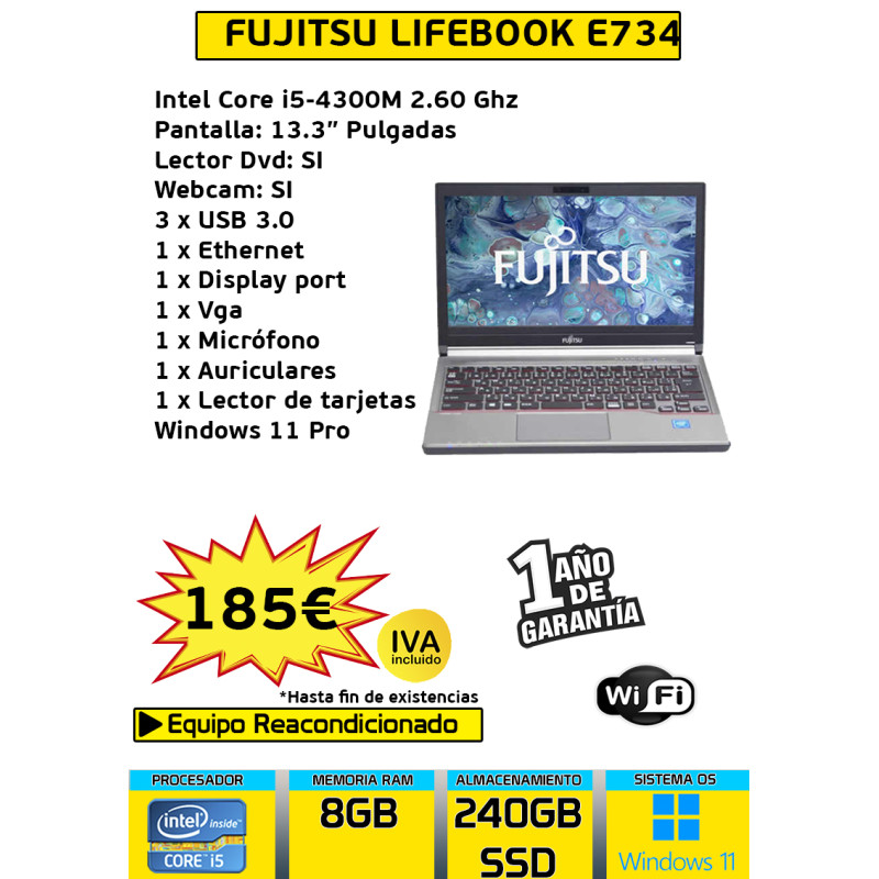 FUJITSU LIFEBOOK E734 CORE I5-4300M 8GB 240GB SSD