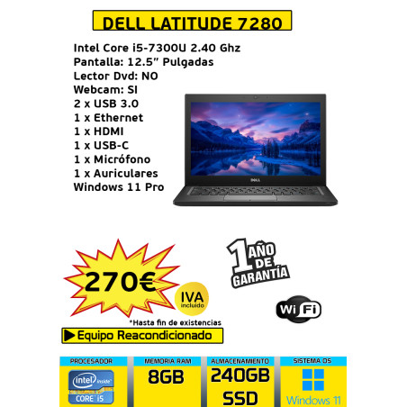 DELL LATITUDE 7280 CORE i5-7300U 8GB 240GB SSD