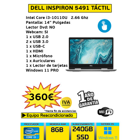 DELL INSPIRON 5491 TÁCTIL CORE i3 8GB 240GB SSD