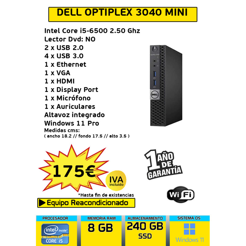 DELL OPTIPLEX 3040 MINI CORE I5 8GB 240 GB SSD