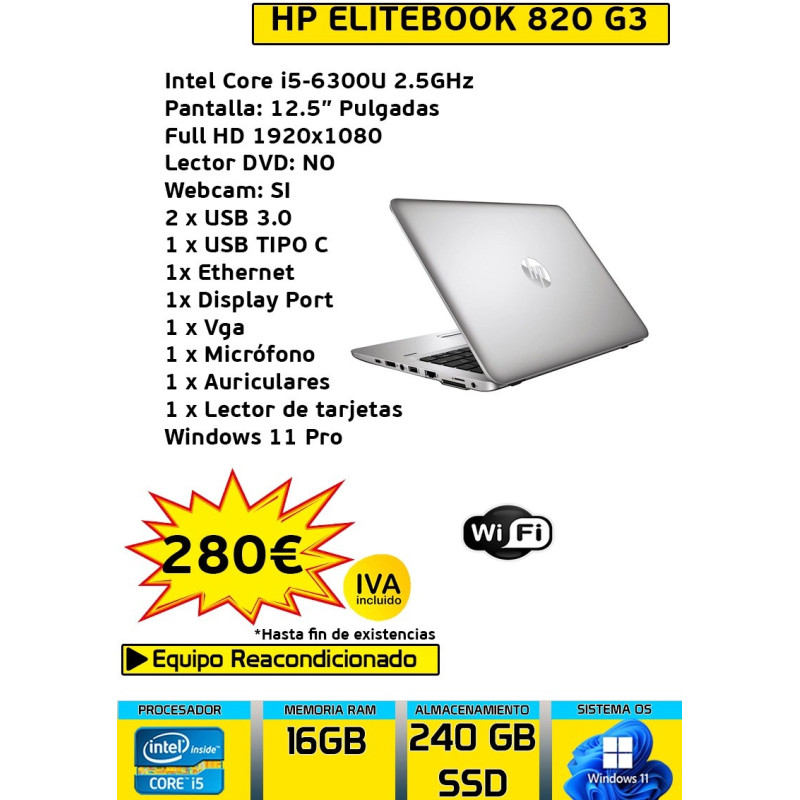 HP ELITEBOOK 820 G3 CORE I5 16GB 240SSD