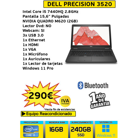 DELL PRECISION 3520 CORE i5 16GB 240GB SSD