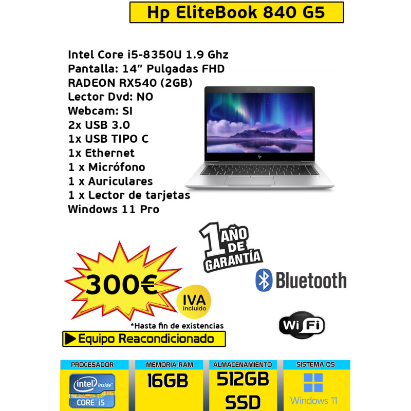 HP ELITEBOOK 840 G5 CORE I5 16GB 512GB SSD
