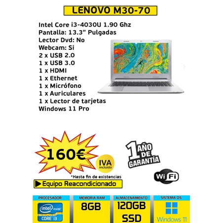 LENOVO M30-70 CORE i3-4030U 8GB 120GB SSD