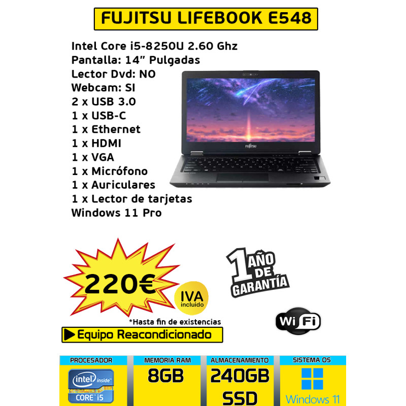 FUJITSU LIFEBOOK E548 CORE I5-8250U 8GB 240GB SSD