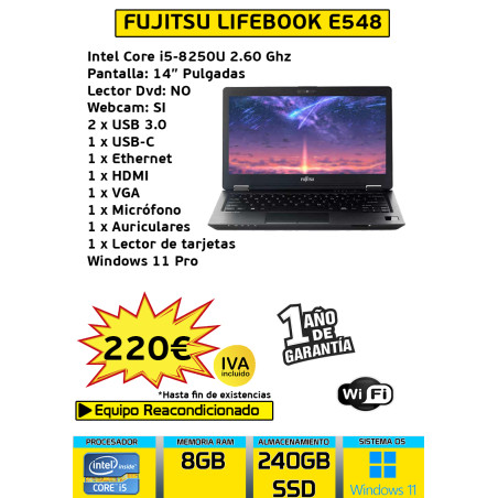 FUJITSU LIFEBOOK E548 CORE I5-8250U 8GB 240GB SSD