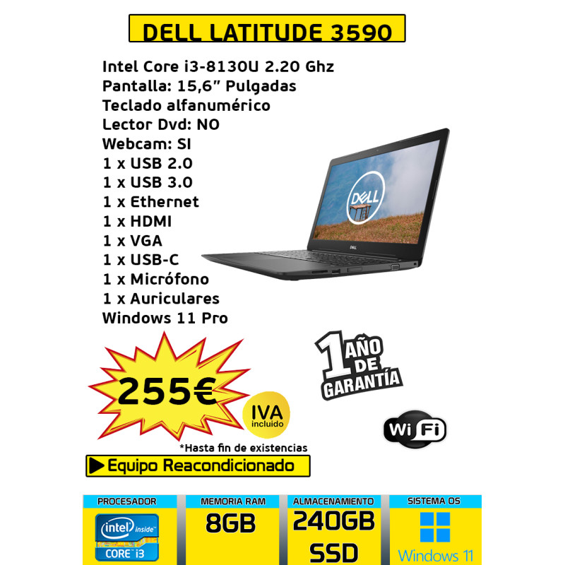 DELL LATITUDE 3590 CORE i3-8130U 8GB 240GB SSD