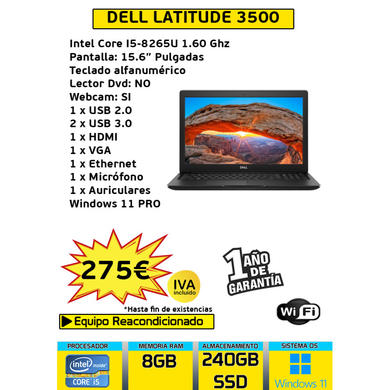DELL LATITUDE 3500 CORE i5-8265U 8GB 240GB SSD