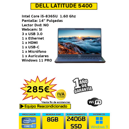 DELL LATITUDE 5400 CORE I5 8GB RAM 240GB SSD