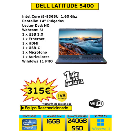 DELL LATITUDE 5400 CORE I5 16GB RAM 240GB SSD