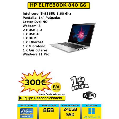 HP ELITEBOOK 840 G6 CORE I5 8GB RAM 240GB SSD