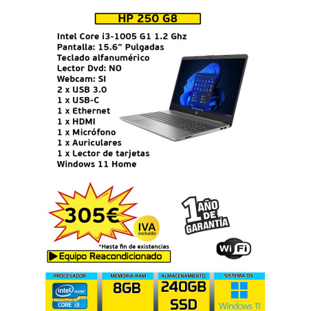 HP 250 G8 CORE I3 8 GB RAM 240 GB SSD
