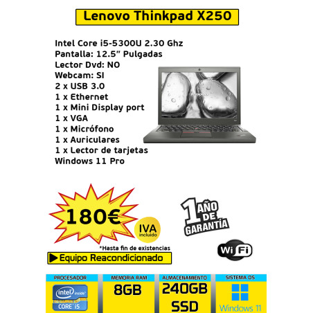 LENOVO THINKPAD X250 CORE I5 8GB RAM 240GB SSD