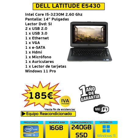 DELL LATITUDE E5430 CORE I5 16 GB RAM 240 GB SSD