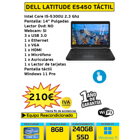 DELL LATITUDE E5450 TÁCTIL CORE I5 8 GB RAM 240 GB SSD