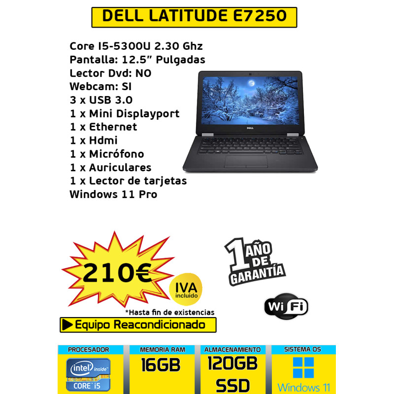 DELL LATITUDE E7250 CORE I5 16GB RAM 120GB SSD