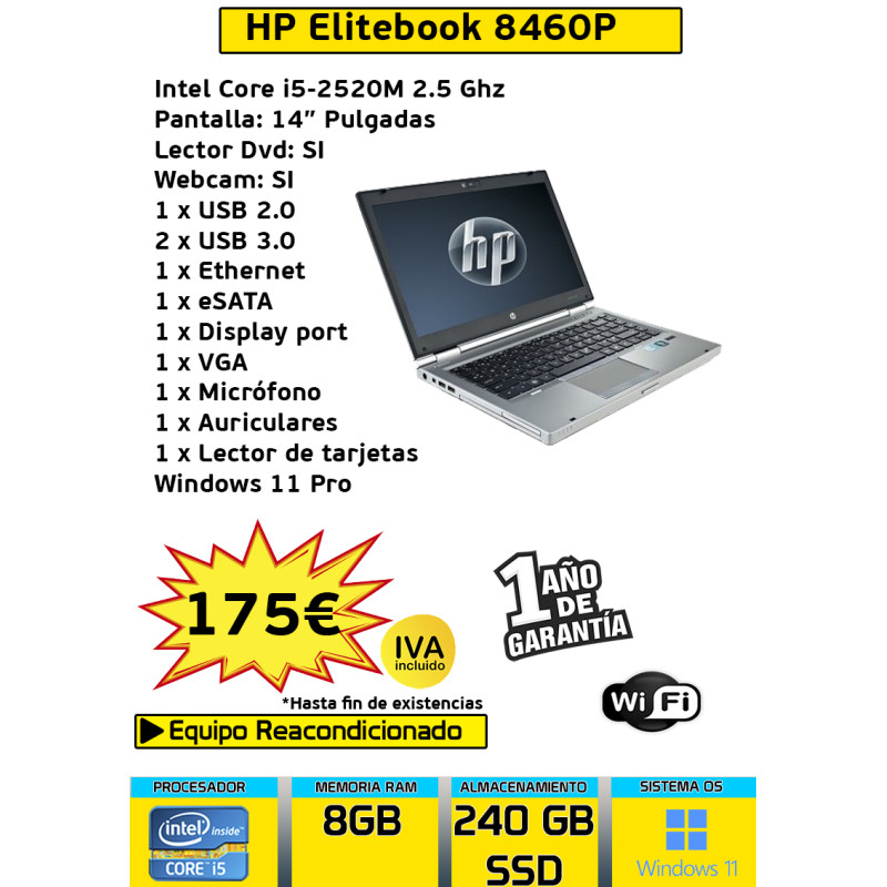 HP ELITEBOOK 8460P CORE I5  8GB RAM  240GB SSD