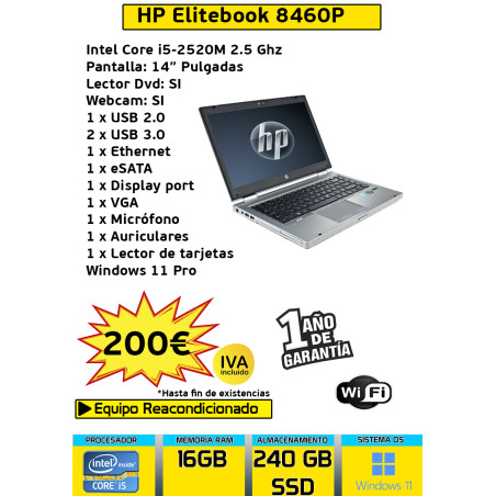 HP ELITEBOOK 8460P CORE I5  16GB RAM  240GB SSD