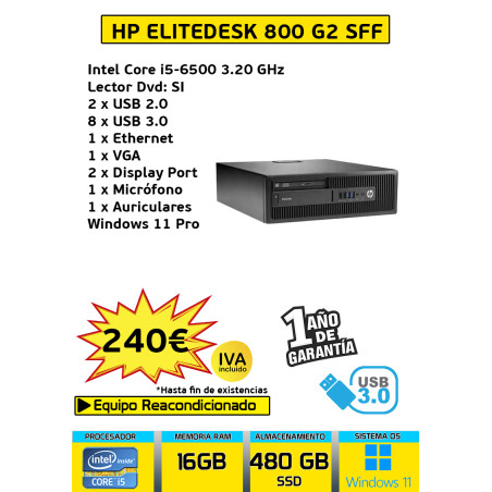 HP ELITEDESK 800 G2 SFF CORE I5 16GB RAM 480GB SSD